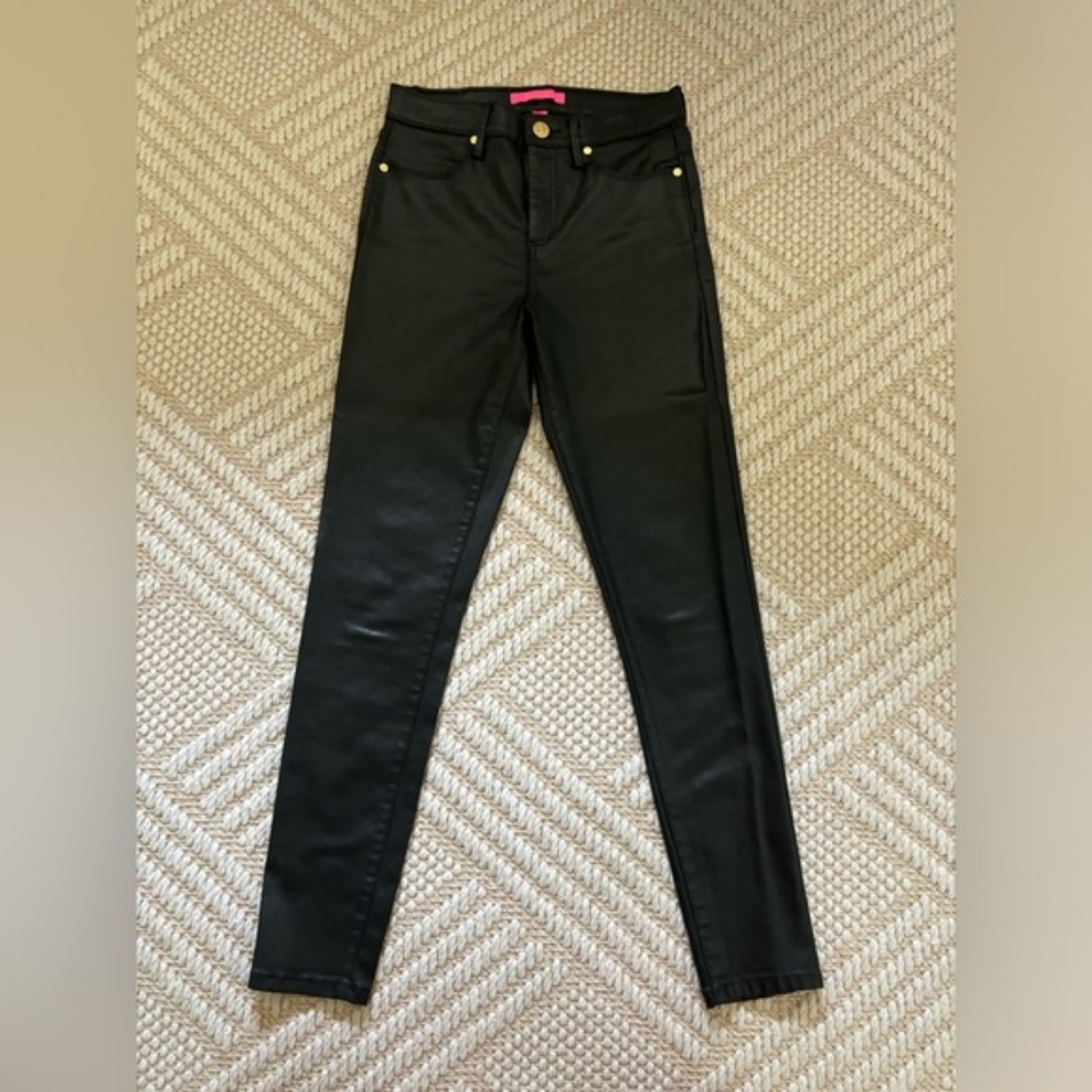 Lilly Pulitzer Eagan 29" High-Rise Stretch Coated Leather Jean Pants - Picture 3 of 13
